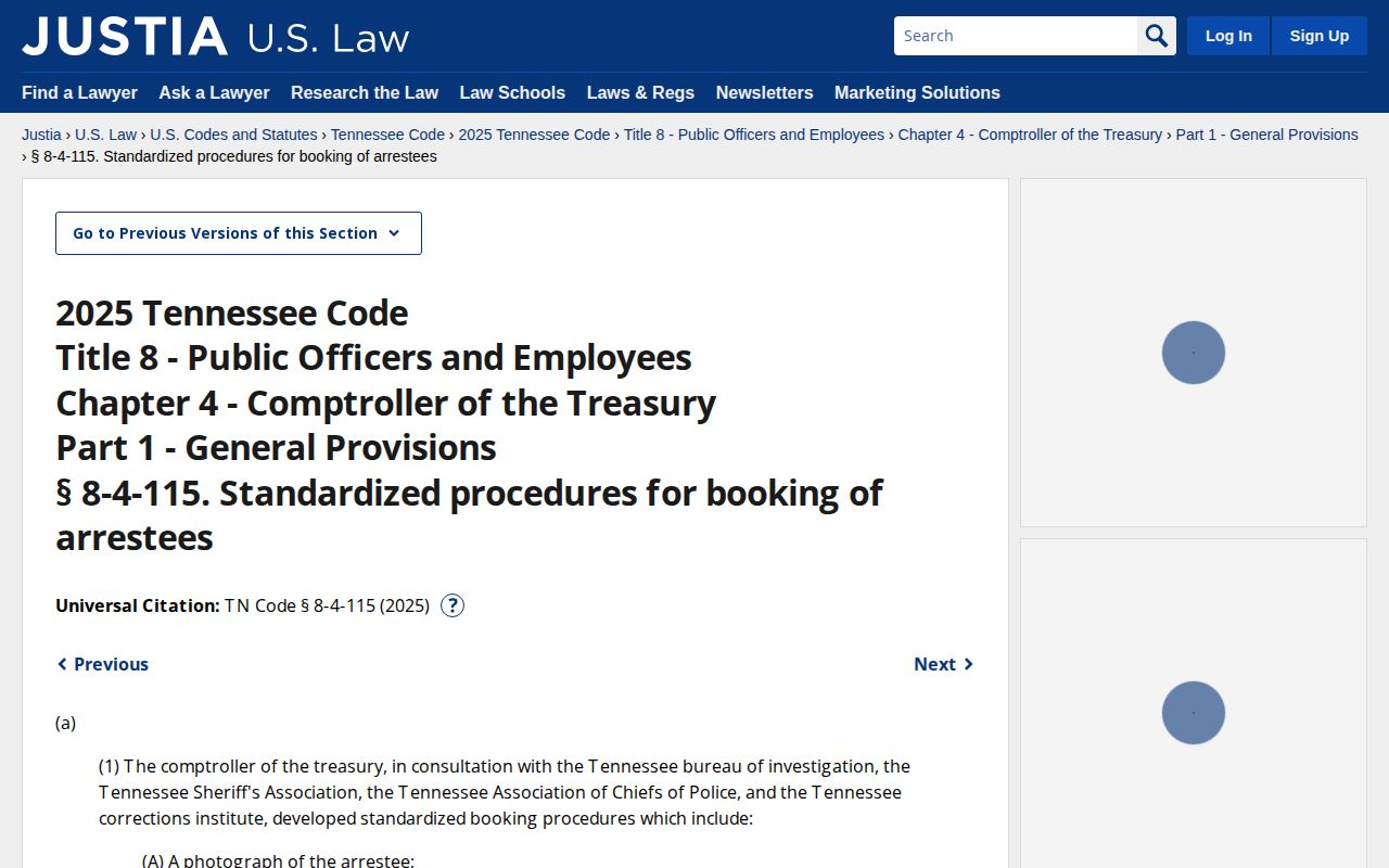 Grainger County booking-photo law source for Tennessee standardized booking records