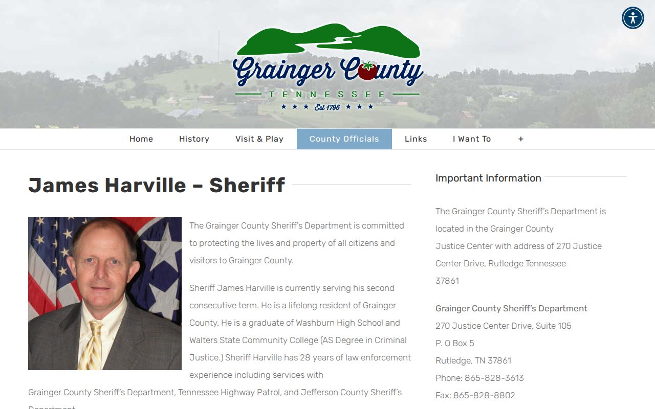Grainger County warrant and sheriff department record contact page